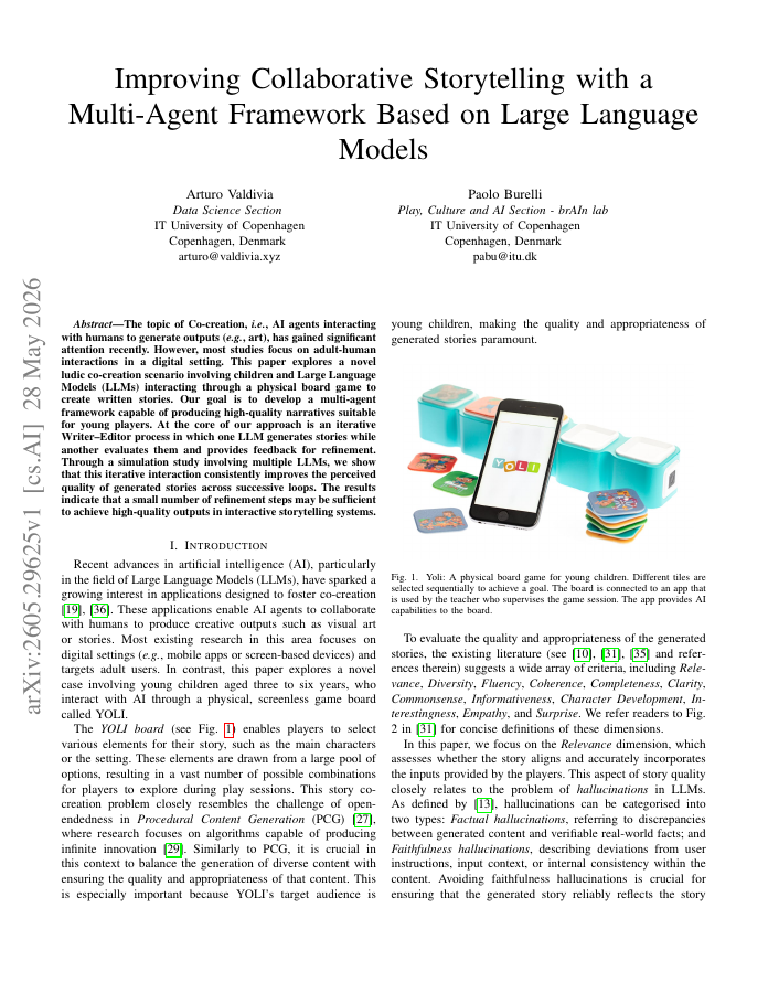 First page of Improving Collaborative Storytelling with a Multi-Agent Framework Based on Large Language Models
