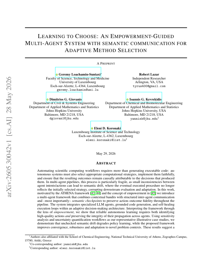 First page of Learning to Choose: An Empowerment-Guided Multi-Agent System with semantic communication for Adaptive Method Selection