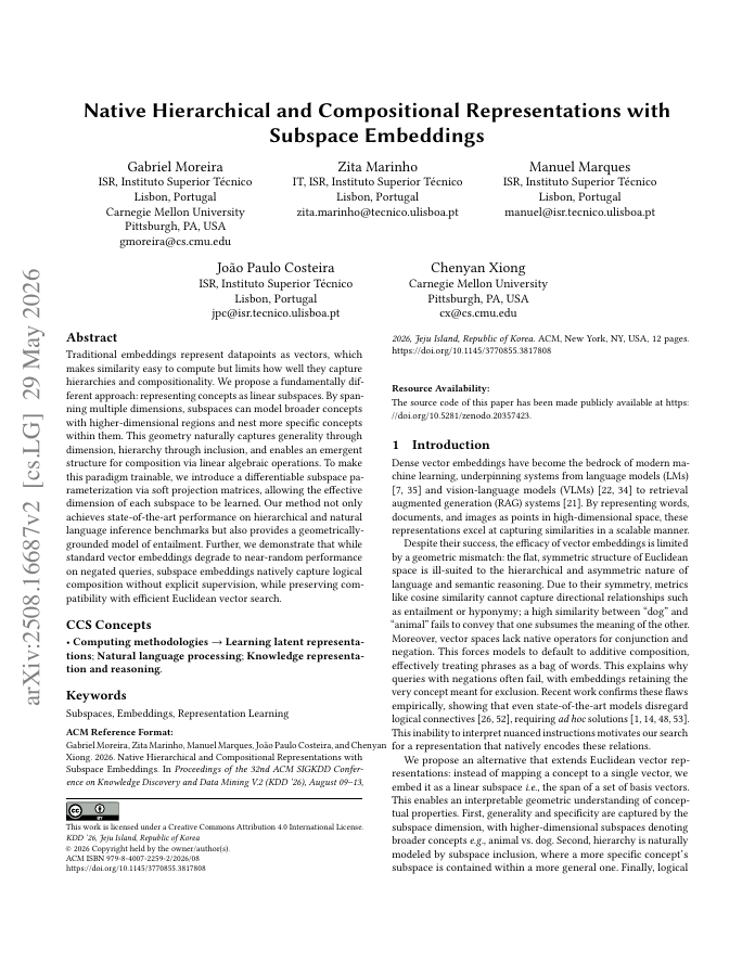 First page of Native Hierarchical and Compositional Representations with Subspace Embeddings