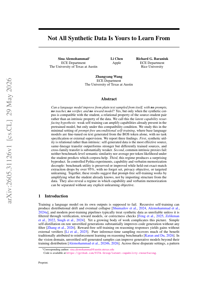 First page of Not All Synthetic Data Is Yours to Learn From