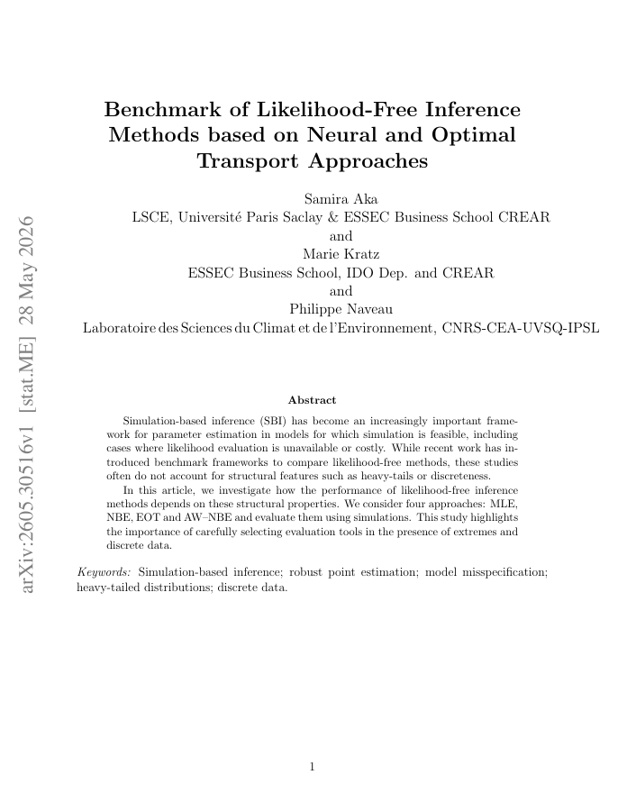 First page of Benchmark of Likelihood-Free Inference Methods based on Neural and Optimal Transport Approaches