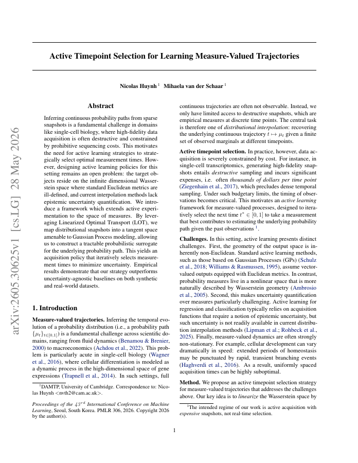 First page of Active Timepoint Selection for Learning Measure-Valued Trajectories